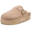 JOMIX Zoccoli Donna con Zeppa Ciabatte Invernali Comodi da Casa Pelle Scamosciata Pantofole da Inverno con Suola in Sughero Sabot con Fibbia e Motivi Animalier WCT255086 Beige 37