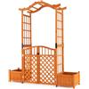 GYMAX Arco da Giardino Pergolato con Fioriere, Letto Orto Rialzato con Traliccio per Rampicanti e Cancello con Serratura, Decorazione da Esterno per Matrimonio e Cerimonia, 185 x 46 x 210 cm