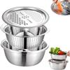 Generisch Ciotola multifunzione in acciaio inox con grattugia per cucina, 3 in 1 in acciaio inox e scolapiatti, set di ciotole impilabili in acciaio inox