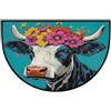 JXDXHCW Zerbino a mezza luna con retro in TPR antiscivolo, per esterni e interni, per porta d'ingresso, corridoi, ingresso, 60 x 90 cm, motivo mucca floreale