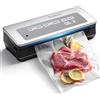 anybear Macchina per sottovuoto 90kPa, 100W, potente sigillatura larga, conservazione degli alimenti, taglierina integrata, contenitore per sacchetti (Argento)
