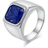 Grewod Anello Uomo Semplice Largo con Pietra Blu Taglia 17, Argento, Acciaio Inossidabile, 16mm, Fedina Fidanzamento