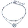 Yumilok Cavigliera Cavigliera Donna Ragazza Argento 925 Bracciale Trifoglio con Perle Doppia Catena Colore Argento One Size Argento Sterling Zircone Cubic Zirconia, One Size, Argento sterling,