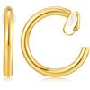 WOWORAMA Orecchini a cerchio con clip in oro per donne - Cerchi classici grandi e voluminosi - Orecchini a clip minimalisti non richiedono fori, Diameter 40mm, Rame, Non pietra preziosa