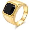 Grewod Anello Uomo Semplice Largo con Pietra Nera Taglia 20, Oro, Acciaio Inossidabile, 16mm, Anelli Fedine