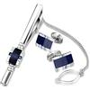 BagTu Set di gemelli e fermacravatta con cielo stellato, confezione regalo e biglietto di auguri, gemelli blu scuro e fermacravatta, set regalo da uomo, Metallo