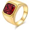 Grewod Anello Uomo Semplice Largo con Pietra Rossa Taglia 22, Oro, Acciaio Inossidabile, 16mm, Anelli di Fidanzamento