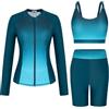 GRACE KARIN Costume da bagno da donna, 3 pezzi, con reggiseno integrato, a maniche lunghe, con cerniera frontale, per spiaggia e surf, Blu e nero, XL