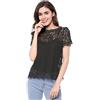 Allegra K Donna Top in Pizzo Floreale a Maniche Corte Semi Trasparente