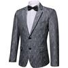 Barry.Wang Blazer da uomo a spina di pesce, due bottoni, papillon, fazzoletto, gemelli, set per matrimoni, feste di lavoro, smoking, giacca, Grigio argento, S