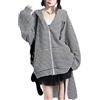 Goolecrimp Ragazze Orecchie di Coniglio Cerniera Maglione Felpa con Cappuccio Full Zipper Teen Carino Kawaii Y2k a Righe Felpa Sciolta Gioco di Ruolo Harajuku Streetwear