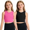 Auranso Canottiera da bambina, confezione da 2 pezzi, a costine, senza maniche, girocollo, crop top base per bambini, Nero-rosa Rosso, 9-10 Anni