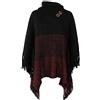 JFAN Poncho Donna Invernale Mantella Donna Poncio Invernali Caldo Elegante con Frange a Collo Alto con Maniche Bottoni,Nero,Taglia Unica