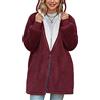 TOMEEK Giacca in Pile con Cappuccio Lungo da Donna Oversize Manica Lunga Soffice Cappotto in Peluche Caldo Giacca in Pile Teddy Giacca Invernale con Cappuccio Capispalla Cardigan, Vino Rosso,S