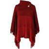 JFAN Poncho Donna Invernale Mantella Donna Poncio Invernali Caldo Elegante con Frange a Collo Alto con Maniche Bottoni,Rosso,Taglia Unica
