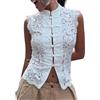 Svuitmsl Canotta da donna in pizzo trasparente senza maniche floreale con bottone a forma di rana e collo alto crop top coquette vintage per uscire camicia Y2k, A-Bianco, M