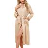 Sopesil Accappatoio da Donna Elegante Kimono Donna Accappatoio Lungo con Cintura e Tasche Adatto per Casa Spa Bagno Champagne S