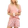 Sopesil Pigiama Donna Estivo Corto Pigiama Set Scollo a V con Maniche Corte e Pantaloncini Pigiami Donna Estivi con Tasche Coulisse,XXL,Rosa