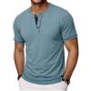 Wayleb T Shirt Uomo Serafino Girocollo con Bottoni Manica Corta Cotton Casual Maglietta Uomo per Tempo Libero Uso Quotidiano S-3XL