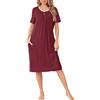 Sopesil Camicia da Notte Donna in Modale Camicie da Notte Estive con Manica Corta e Scollo Tondo con Pizzo e Bottoni Vestaglia Donna Taglio Ampio Bordeaux,XXL