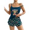 Ekouaer Pigiama Donna Estivo Corto Sexy Pigiami Fionda Canotta Stampa Senza Maniche Casual Set Volant Morbido Comodo Pigiamas, Blu Navy, M
