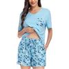 Sopesil Pigiama Donna Estivo Corto Pigiama Set Scollo a V con Maniche Corte e Pantaloncini Pigiami Donna Estivi con Tasche Coulisse,S,Azzurro