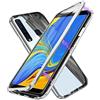 Hkess Custodia per Samsung Galaxy A9 2018 Flip Cover 360 Gradi Protezione Tecnologia di Adsorbimento Magnetico con Bumper in Metallo Ultra Sottile Cover Posteriore Trasparente Vetro Temperato,Argento