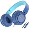 AILIHEN C8 Cuffie Cablate Con Microfono Cuffie On-Ear Pieghevoli e Regolabili Controllo Volume Audio Stereo HD Jack Da 3,5 mm Per Chromebook, Laptop, Smartphone, Studio, Ufficio, Viaggi(Blu)
