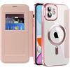 IMEIKONST Cover Magnetica per iPhone 11 con Slot per Carte, [Compatibile con MagSafe] [Blocco RFID] Custodia Portafoglio Flip Antiurto Trasparente Case per iPhone 11. Rosa JDCX
