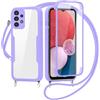 FERLAN Cover per Samsung Galaxy A72 con Cordino, 360 Gradi Antiurto Custodia con Protezione Schermo Integrata Trasparente Rugged TPU Bumper Doppia Protettiva Cover per Samsung Galaxy A72 -Viola