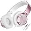 AILIHEN C8 Cuffie Cablate Con Microfono Cuffie On-Ear Pieghevoli e Regolabili Controllo Volume Audio Stereo HD Jack Da 3,5 mm Per Chromebook, Laptop, Smartphone, Studio, Ufficio, Viaggi(Oro Rosa)