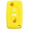 SALPIE COVER CHIAVE PORTACHIAVI GUSCIO compatibile con CITROEN C2 C3 C4 C5 PICASSO 2 TASTI PEUGEOT 107 206 207 307 308 406 407 TELECOMANDO (Giallo 3 Tasti, COVER SILICONE)