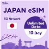TSIM eSIM Giappone 10 giorni dati illimitati | tariffa ricaricabile| eSIM ricevuta in poche ore | attivazione automatica, rete 5G con hotspot | solo dati | supporto 24×6