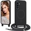 Coiwxmoi Magnetica Cover per Samsung Galaxy A57 con Cordino Regolabile, [Compatibile con MagSafe] Custodia con Collana Tracolla Laccio Collo Liquido Silicone Lanyard Antiurto Case, Nero