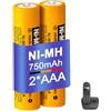 BENNTOP Batteria AAA NI-MH ricaricabile 750 mAh 1,2 V HHR-70AAAB AAA per telefoni senza fili Panasonic Gigaset BT, 2 pezzi