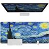 Berkin Arts Tappetino per mouse grande, extra lungo e spesso con bordi cuciti,base antiscivolo, tappetino per tastiera impermeabile per gamer, ufficio e casa,Van Gogh-Notte stellata (35.4x15.7x0.12 Inch，90x40cm)