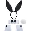 SATINIOR Set costume da coniglietto con orecchie da coniglio, fascia per capelli, collare, papillon, polsini e coda da coniglio, per feste di Pasqua (nero)