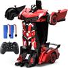 YONCHER Auto Telecomandata Trasformabile, 1:12 Grande Auto Robotica RC Trasformabile, Giocattolo 2 in 1 con Musica e Luci, Rilevamento dei Gesti per Bambini, Rosso