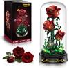 HiWEEGO Set per la costruzione di fiori rosso intenso con LED 241 Pezzi | Mini mattoncini da 3,6 mm, collezione botanica di rose, decorazione gotica per la casa, idea regalo per mamma, moglie