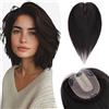 Silk-co Topper Capelli Veri 10x12cm Extension Clip Toupet Capelli Donna Veri Human Hair Topper 15cm-27g #1B Nero Naturale