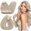 Ugeat Extension con micro anelli in capelli veri, 35 cm, 50 g, 50S, #P18 | Extension con microring, capelli veri, biondo cenere con biondo platino, extension per capelli lisci e morbidi, per matrimoni