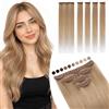 Elailite Extension Capelli Veri Clip Naturali 5 Ciocche Singole con Silk Lace 50cm 52g per Volume/Mèches #27 Biondo Scuro
