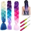 HAPPOW 3 extension per capelli sintetici Ombre Colors da intrecciare, 24 pollici, 100 g, con 3 grandi uncinetti, per capelli intrecciati (blu viola)