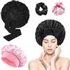 vaolmlop 2 pezzi Cuffia Seta Capelli Notte,Silk Bonnet,Con Nastri Regolabili,Berretto Da Notte Raso Elastico Per Dormire Cappello Da Notte Per Donna Berretto Da Notte Raso(Nero+Rosa)