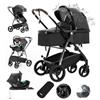 Gcarebb Passeggino 3 in 1 in pelle con base Isofix, passeggini da città con seggiolino auto, passeggino portatile pieghevole con un clic, passeggino combinato con telaio in alluminio alto per 0-4 anni