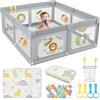 SPYLAVE Box per bambini, 150 x 150 cm, con materasso, grande box con base a ventosa, rete traspirante e tessuto Oxford 210D, parco giochi stabile e sicuro, griglia di protezione per bambini, leone
