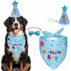 FIMJEP Set Decorazioni Compleanno Cane Grande e Gatto, Bandana Compleanno Tessuto Morbido con Cappellino e Bavaglino, Accessori Festa Regalo per Animali Domestici, Blu