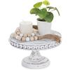 Hanobe Alzata piccola in legno: supporto per cupcake bianco da 20,3 cm per dessert, vassoio rotondo rustico per torte, vassoio vintage in legno con perline per decorazione di matrimoni e compleanni
