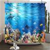 SDOTPMT 180x213cm Under The Sea Tenda da doccia Multicolore Corallo Reef Pesci Balene Tartarughe Tema Animali Subacquei Tenda per vasca da bagno per bambini Decor Bagno Impermeabile con Ganci