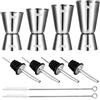 Vlecexs Cocktail Jigger, misurino doppio in acciaio inossidabile da 4 pezzi da 30 ml, 40 ml, 50 ml, 60 ml con 4 tappi versatori e 2 spazzole per la pulizia per bar, vino, bevande, barman (stile